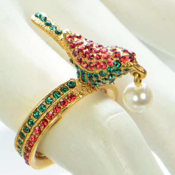Oscar de la Renta Crystal & Pearl Bird Ring